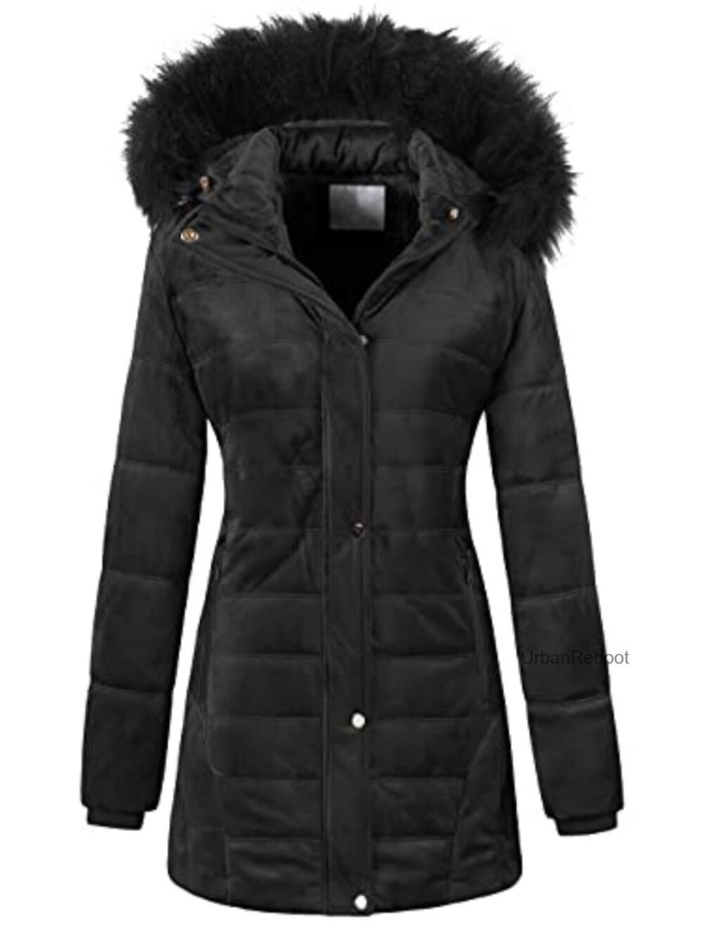 Women's Velvet Puffer Jacket Quilted Faux Fur Hood Winter Coat